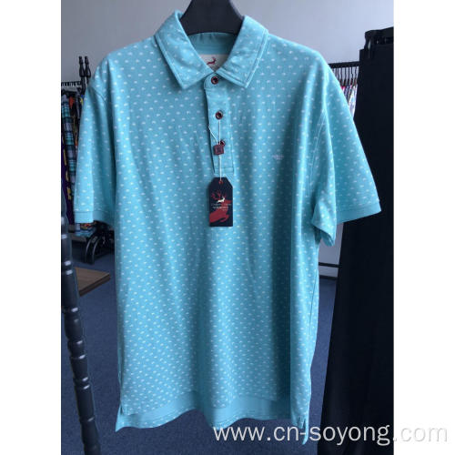 China Men's Cotton Polyester Dot Printed Chest Pocket Polo Supplier